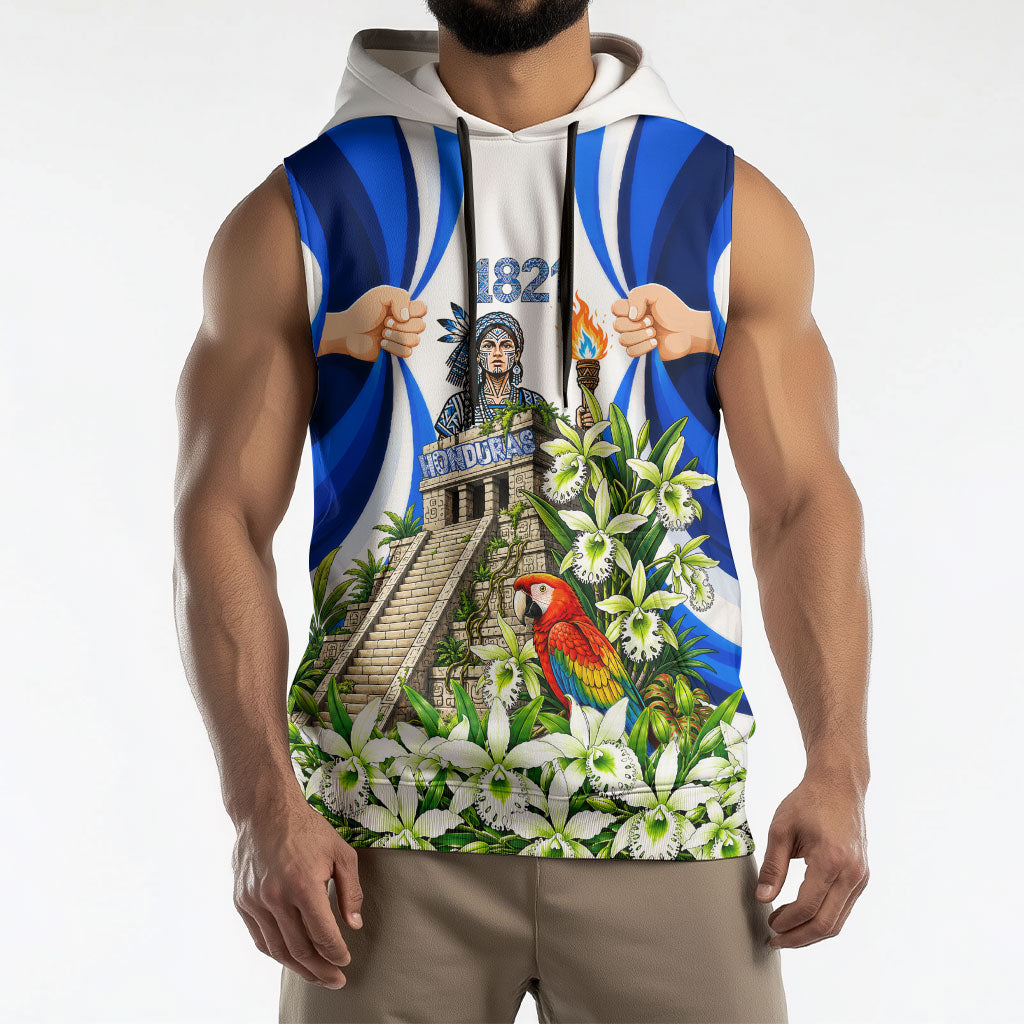 Honduras Independence Day Sleeveless Hoodie Mayan Temple White Orchid Patriotic