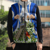 Honduras Independence Day Sleeveless Puffer Jacket Mayan Temple White Orchid Patriotic