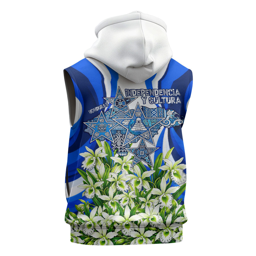 Honduras Independence Day Sleeveless Zip Hoodie Mayan Temple White Orchid Patriotic