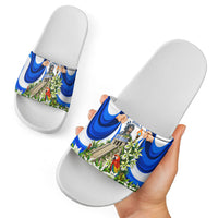 Honduras Independence Day Slide Sandals Mayan Temple White Orchid Patriotic