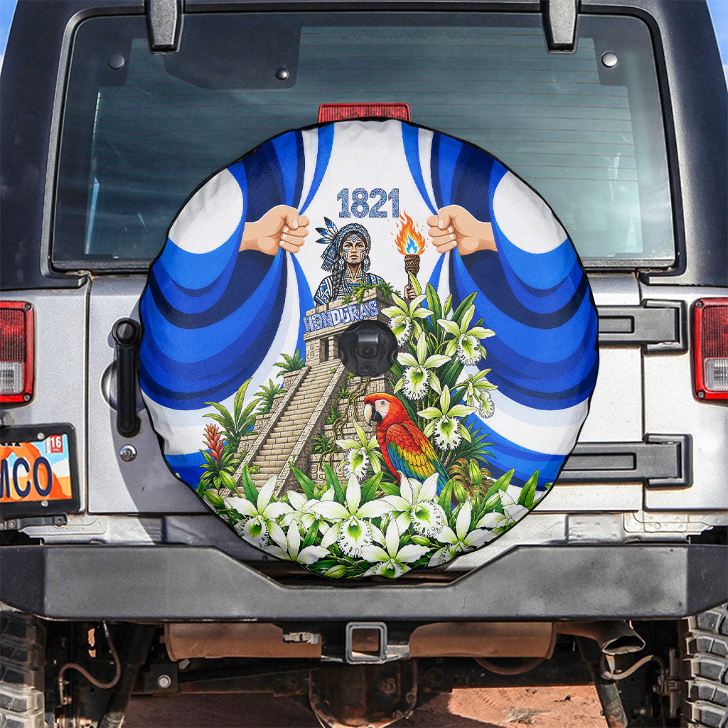 Honduras Independence Day Spare Tire Cover Mayan Temple White Orchid Patriotic