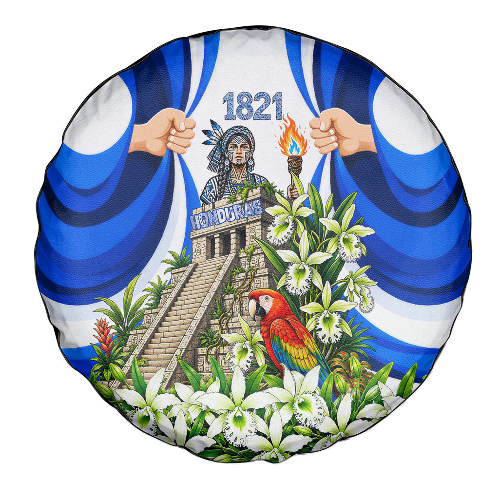 Honduras Independence Day Spare Tire Cover Mayan Temple White Orchid Patriotic