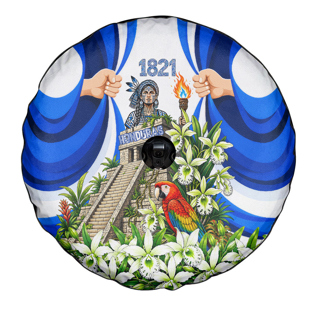 Honduras Independence Day Spare Tire Cover Mayan Temple White Orchid Patriotic