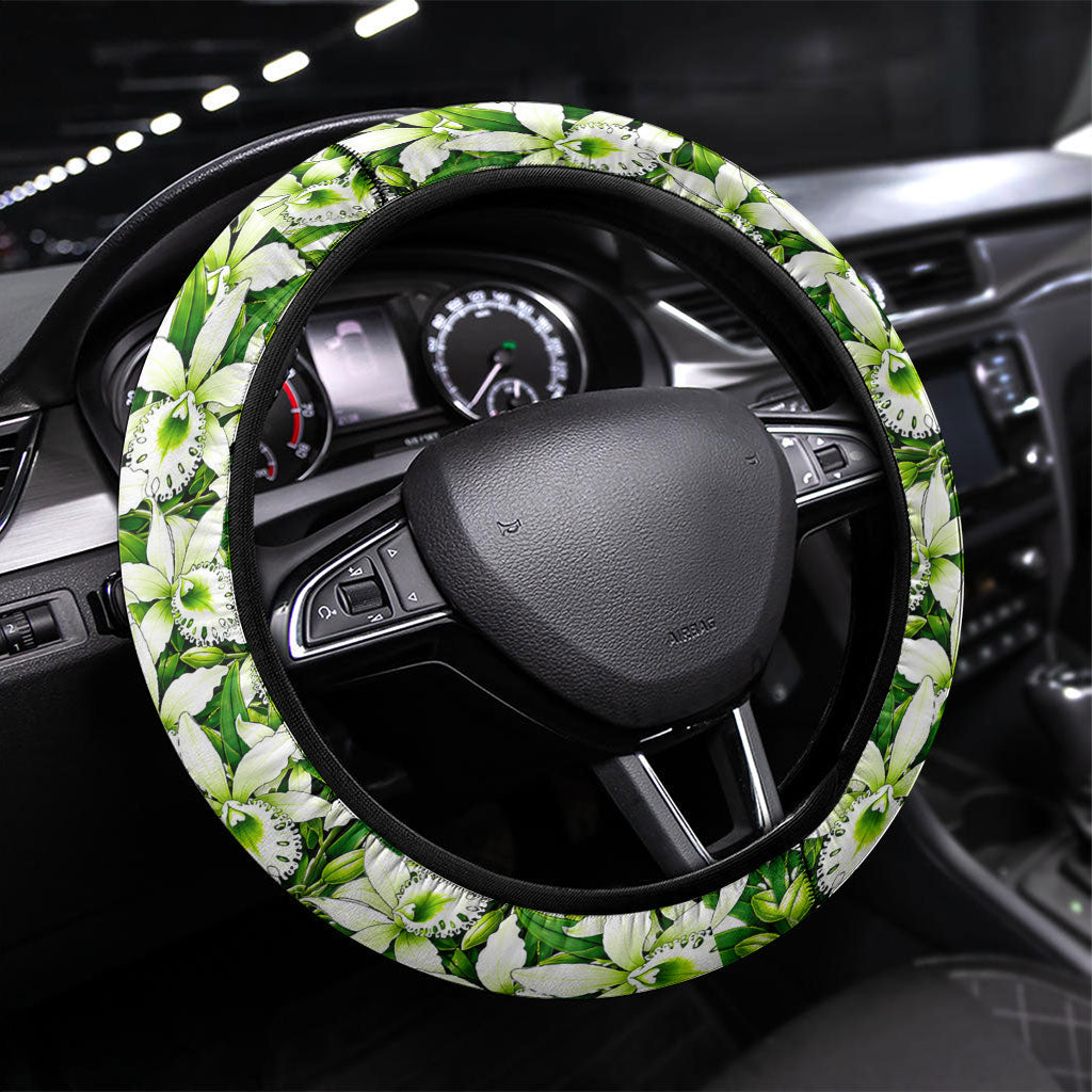 Honduras Independence Day Steering Wheel Cover Mayan Temple White Orchid Patriotic
