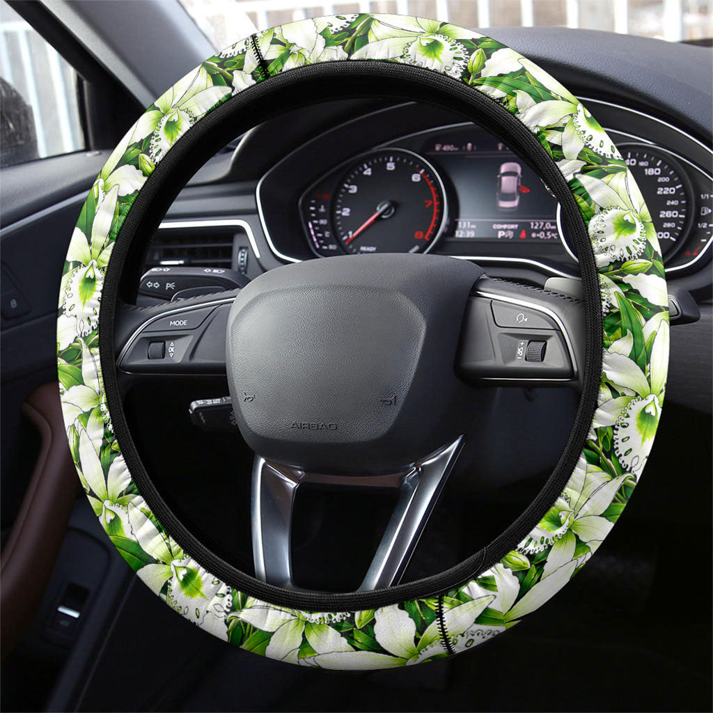 Honduras Independence Day Steering Wheel Cover Mayan Temple White Orchid Patriotic