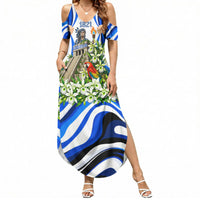 Honduras Independence Day Summer Maxi Dress Mayan Temple White Orchid Patriotic