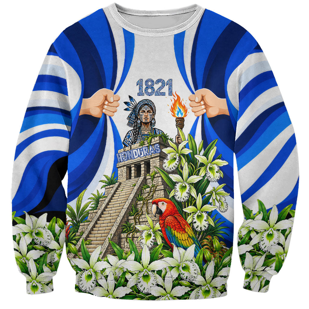 Honduras Independence Day Sweatshirt Mayan Temple White Orchid Patriotic