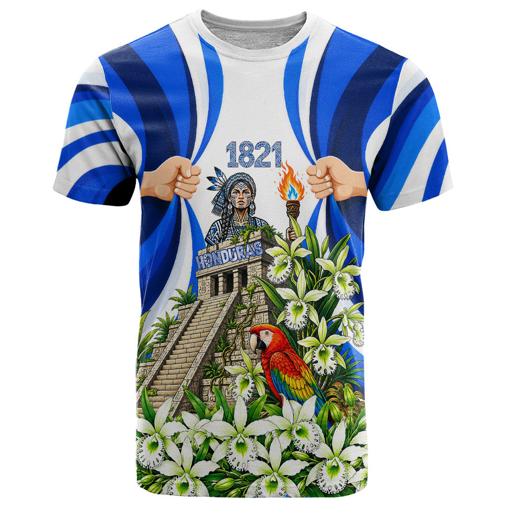Honduras Independence Day T Shirt Mayan Temple White Orchid Patriotic