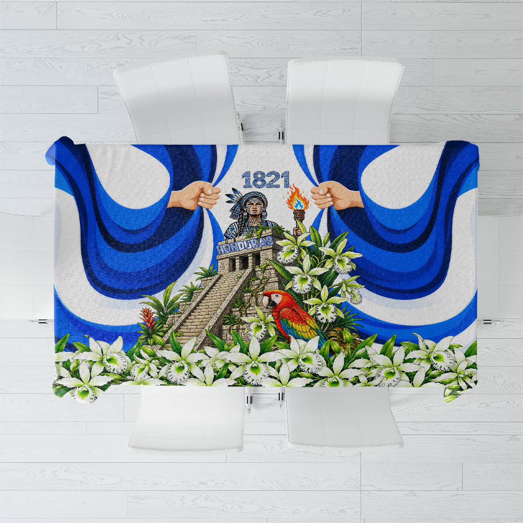 Honduras Independence Day Tablecloth Mayan Temple White Orchid Patriotic