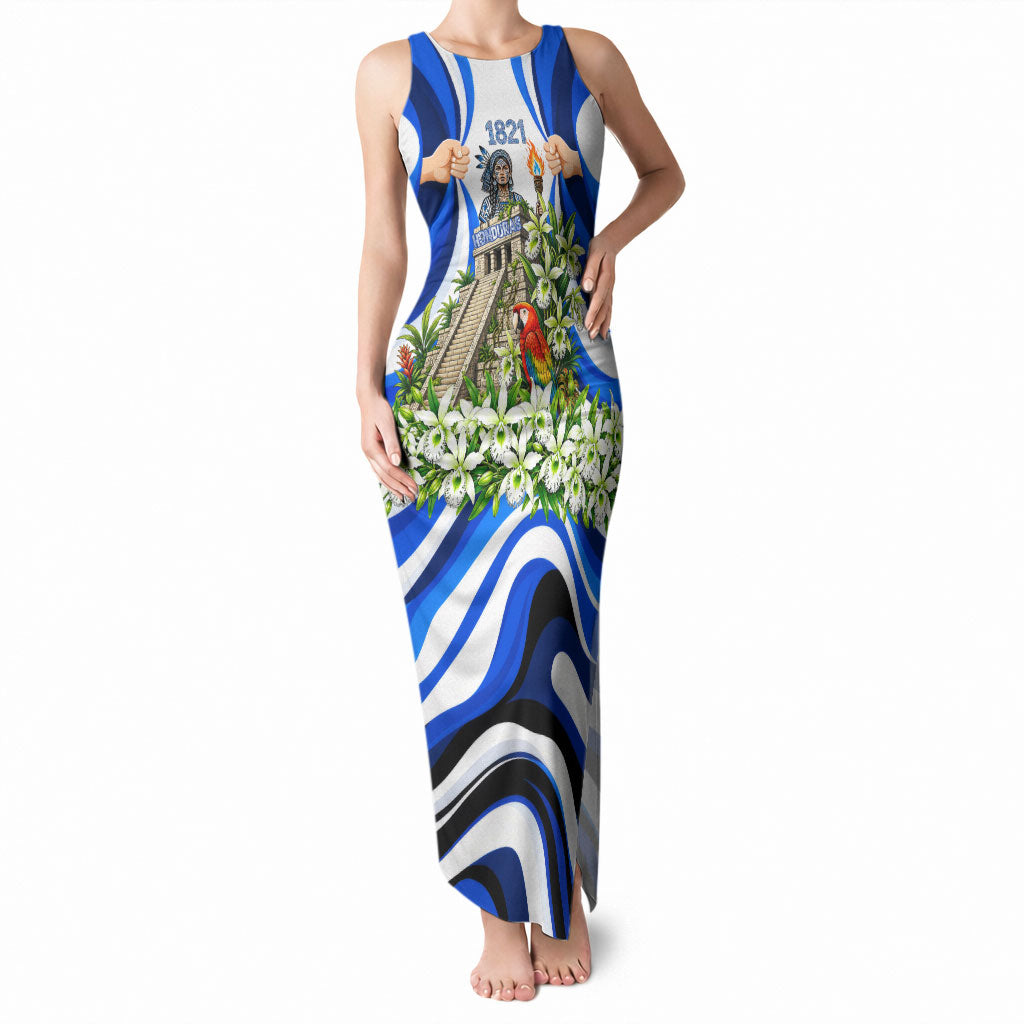 Honduras Independence Day Tank Maxi Dress Mayan Temple White Orchid Patriotic