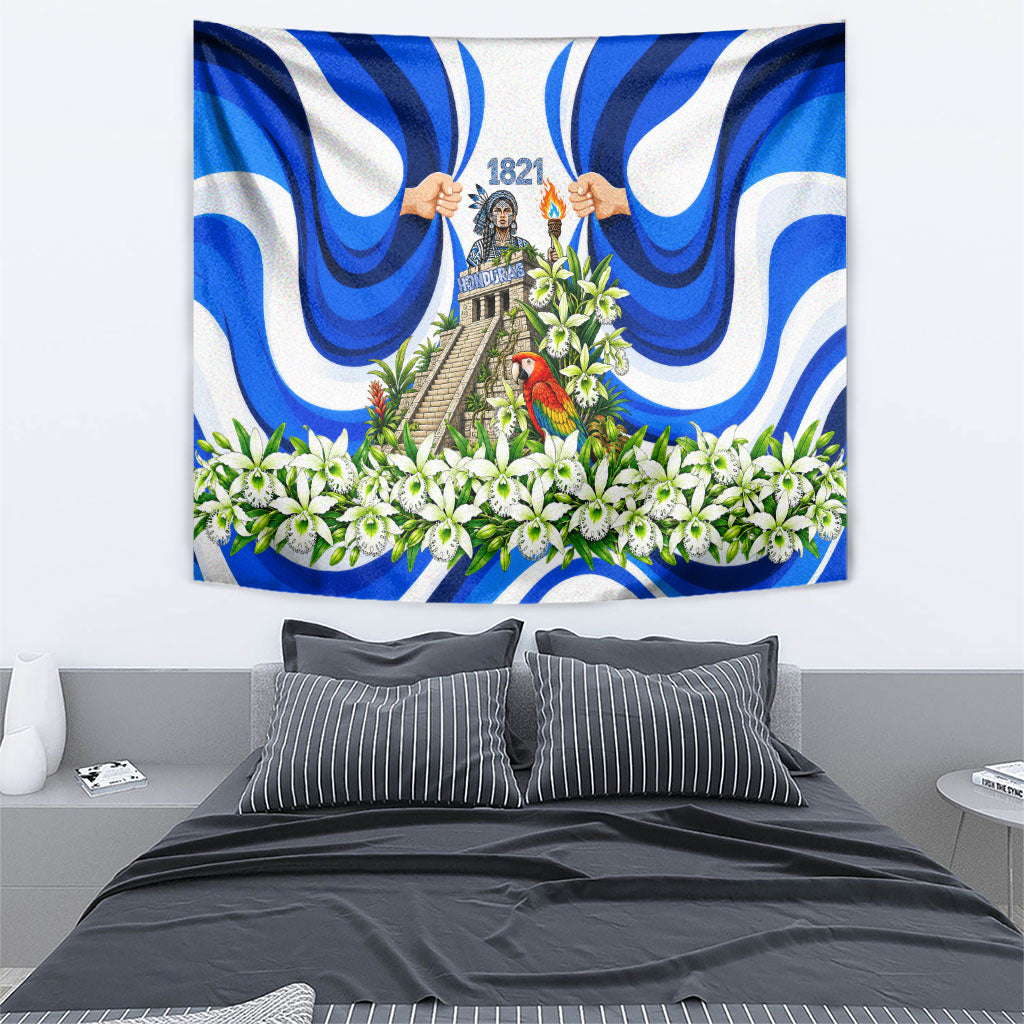 Honduras Independence Day Tapestry Mayan Temple White Orchid Patriotic