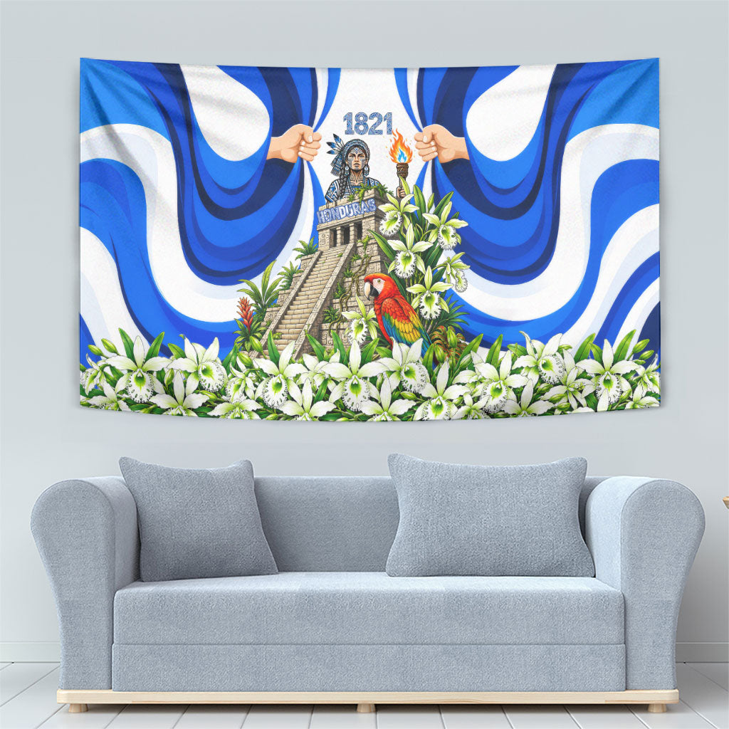 Honduras Independence Day Tapestry Mayan Temple White Orchid Patriotic