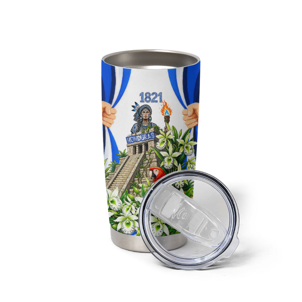 Honduras Independence Day Tumbler Cup Mayan Temple White Orchid Patriotic