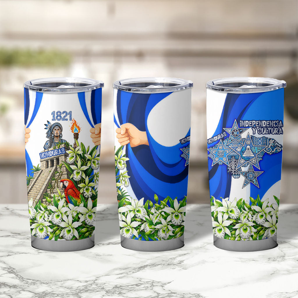 Honduras Independence Day Tumbler Cup Mayan Temple White Orchid Patriotic