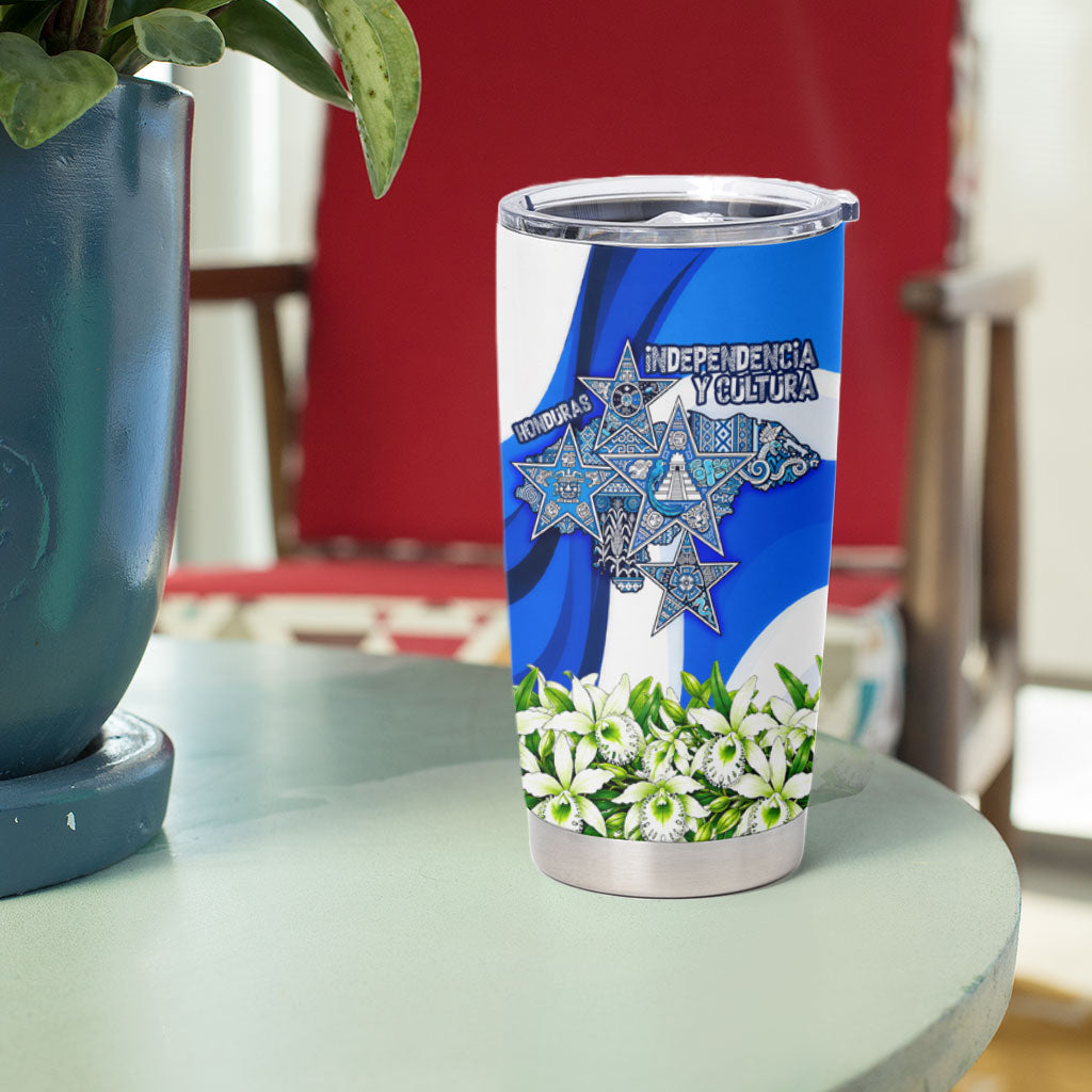 Honduras Independence Day Tumbler Cup Mayan Temple White Orchid Patriotic