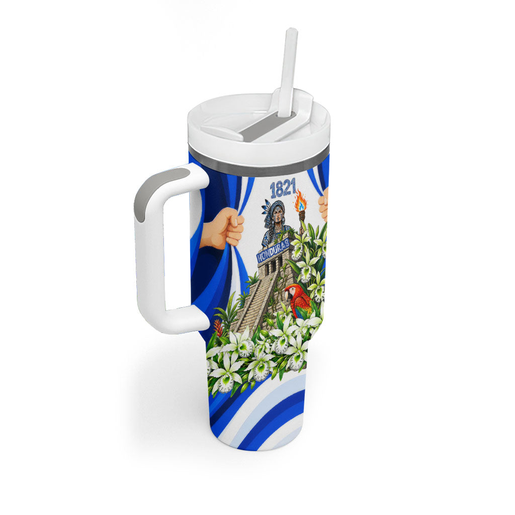 Honduras Independence Day Tumbler With Handle Mayan Temple White Orchid Patriotic