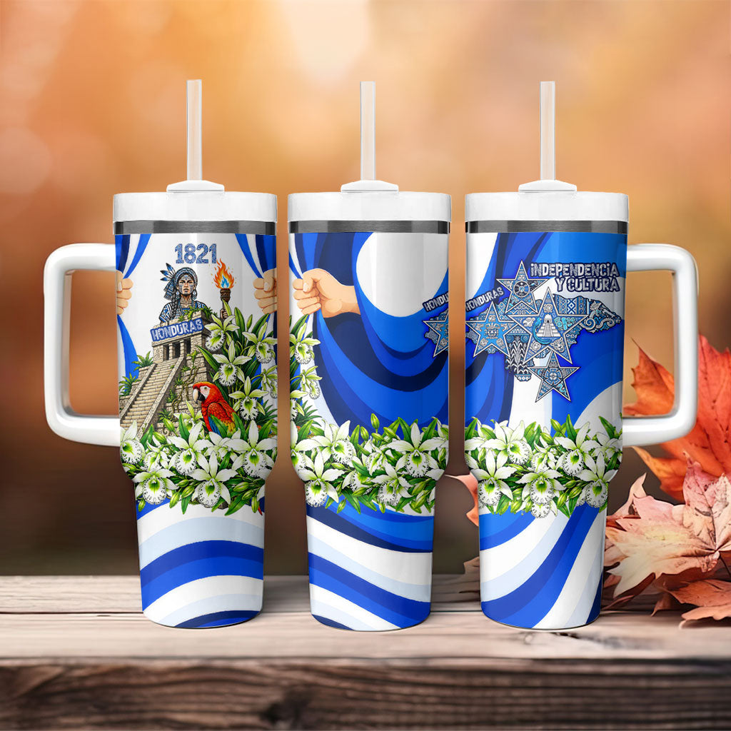 Honduras Independence Day Tumbler With Handle Mayan Temple White Orchid Patriotic