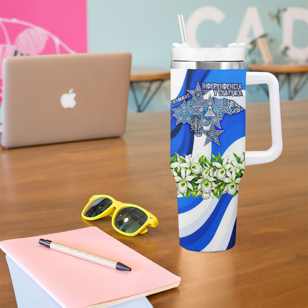 Honduras Independence Day Tumbler With Handle Mayan Temple White Orchid Patriotic