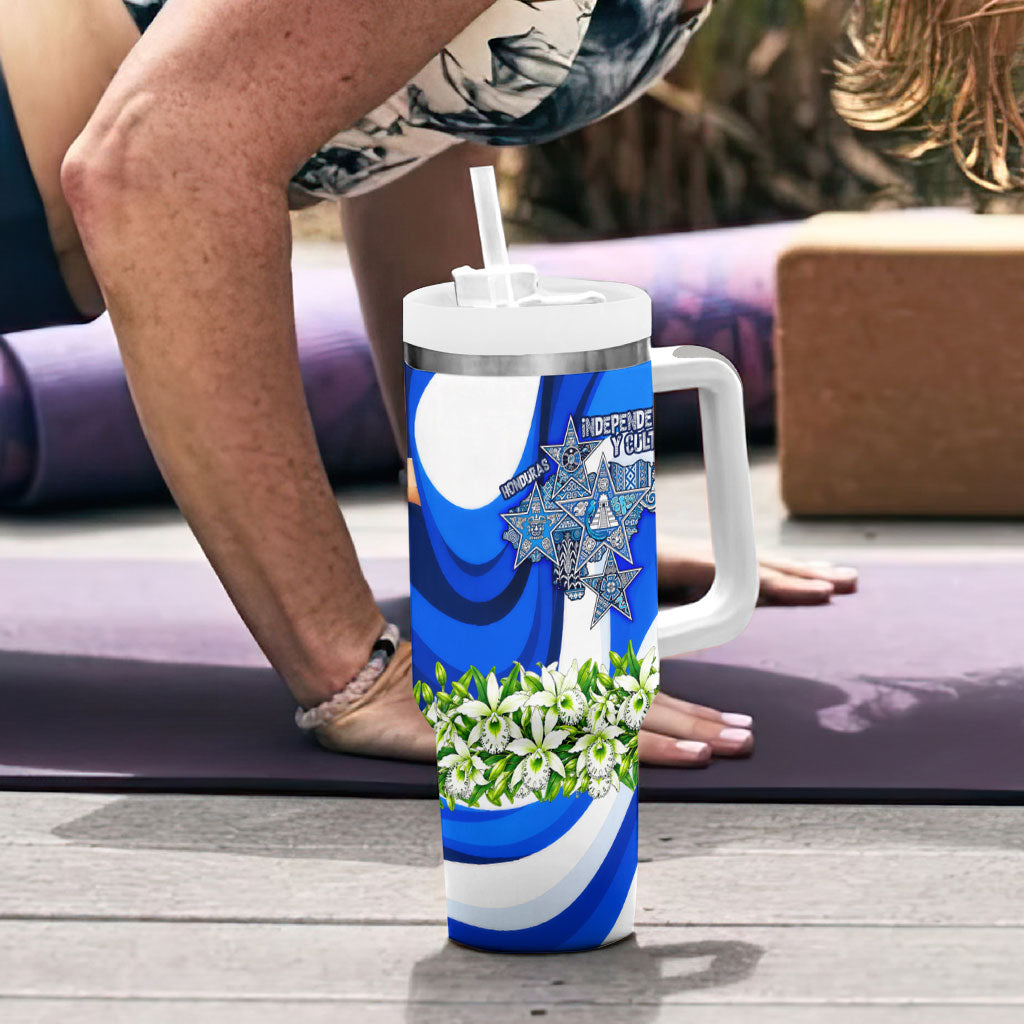 Honduras Independence Day Tumbler With Handle Mayan Temple White Orchid Patriotic