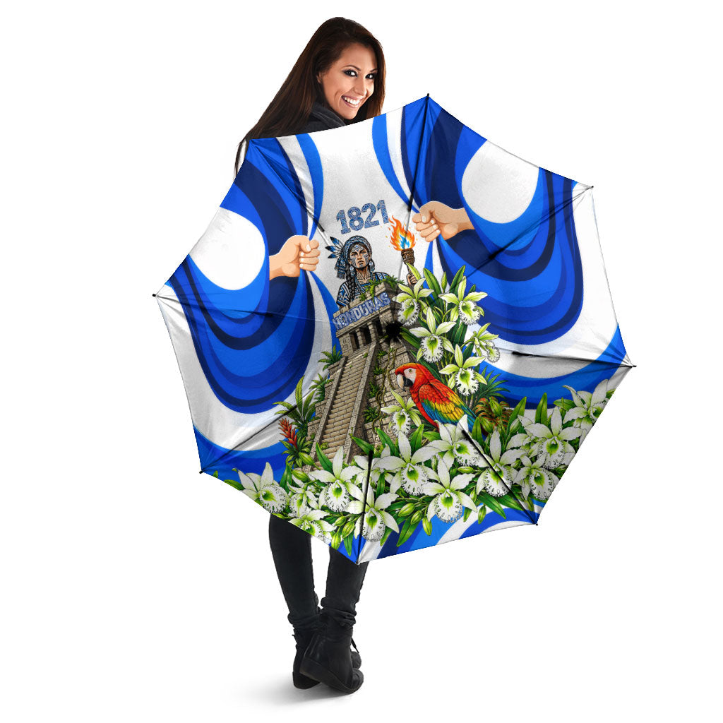 Honduras Independence Day Umbrella Mayan Temple White Orchid Patriotic