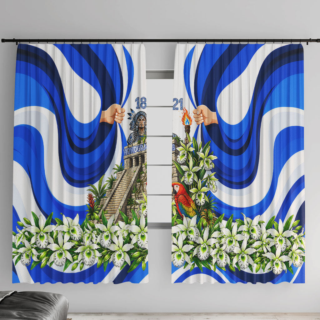 Honduras Independence Day Window Curtain Mayan Temple White Orchid Patriotic