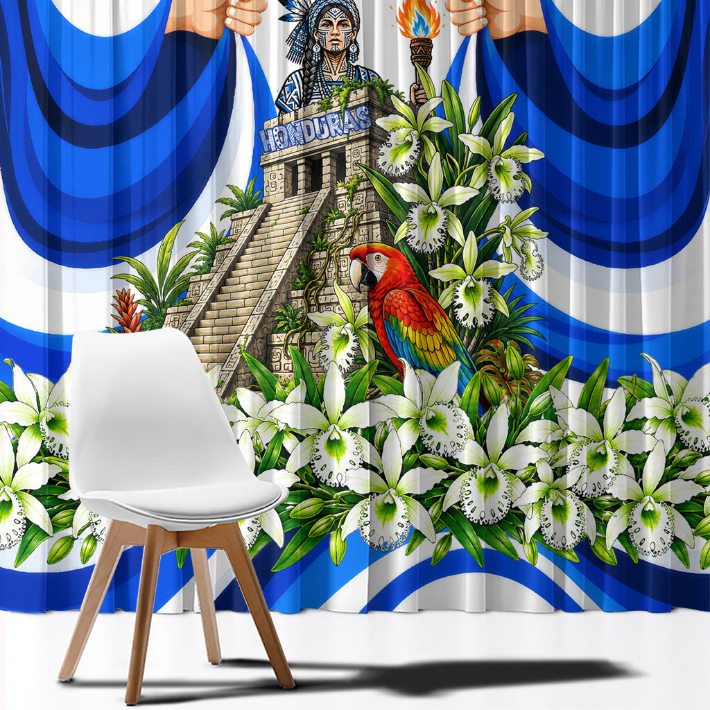 Honduras Independence Day Window Curtain Mayan Temple White Orchid Patriotic