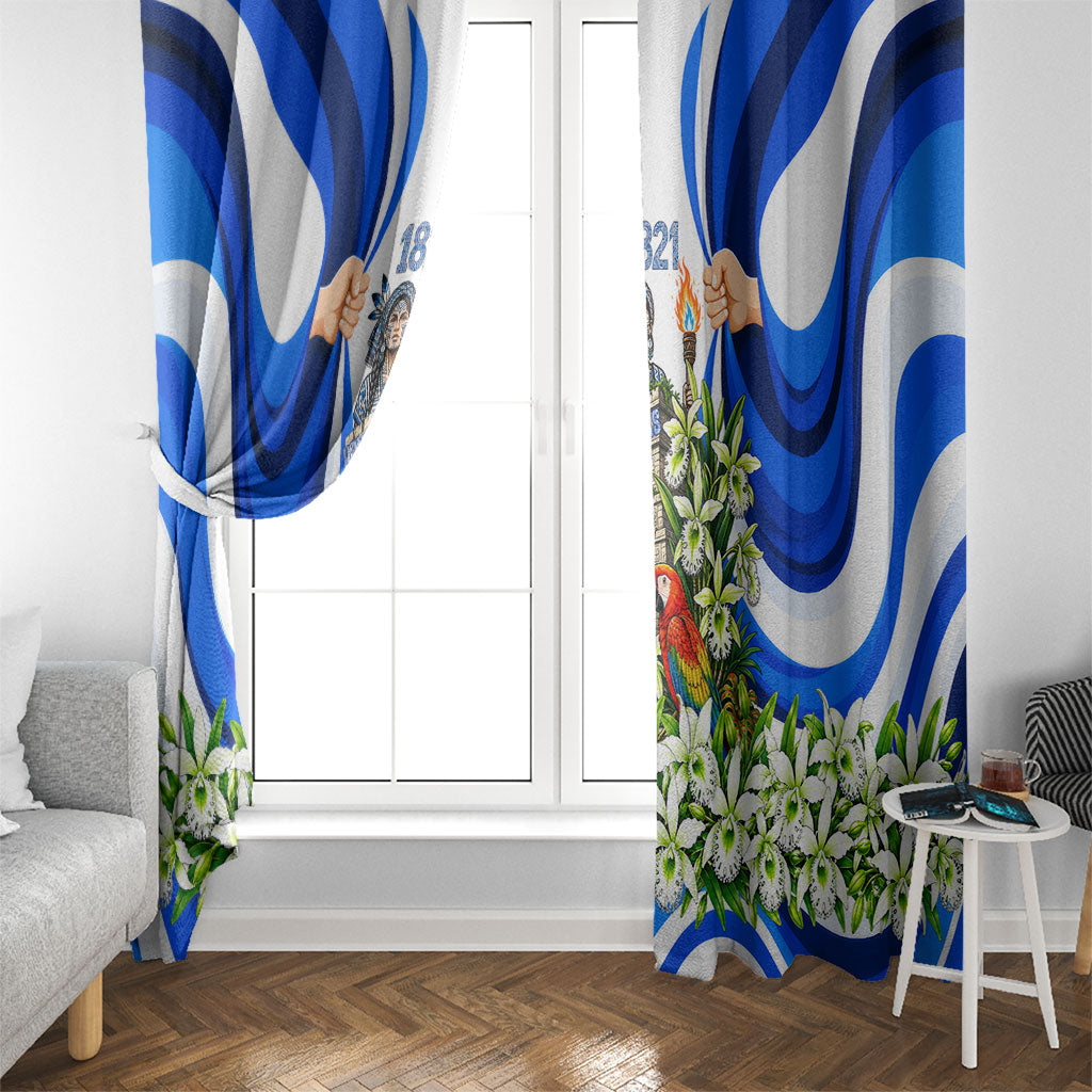 Honduras Independence Day Window Curtain Mayan Temple White Orchid Patriotic