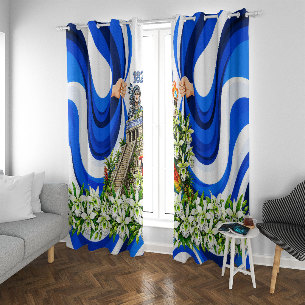 Honduras Independence Day Window Curtain Mayan Temple White Orchid Patriotic