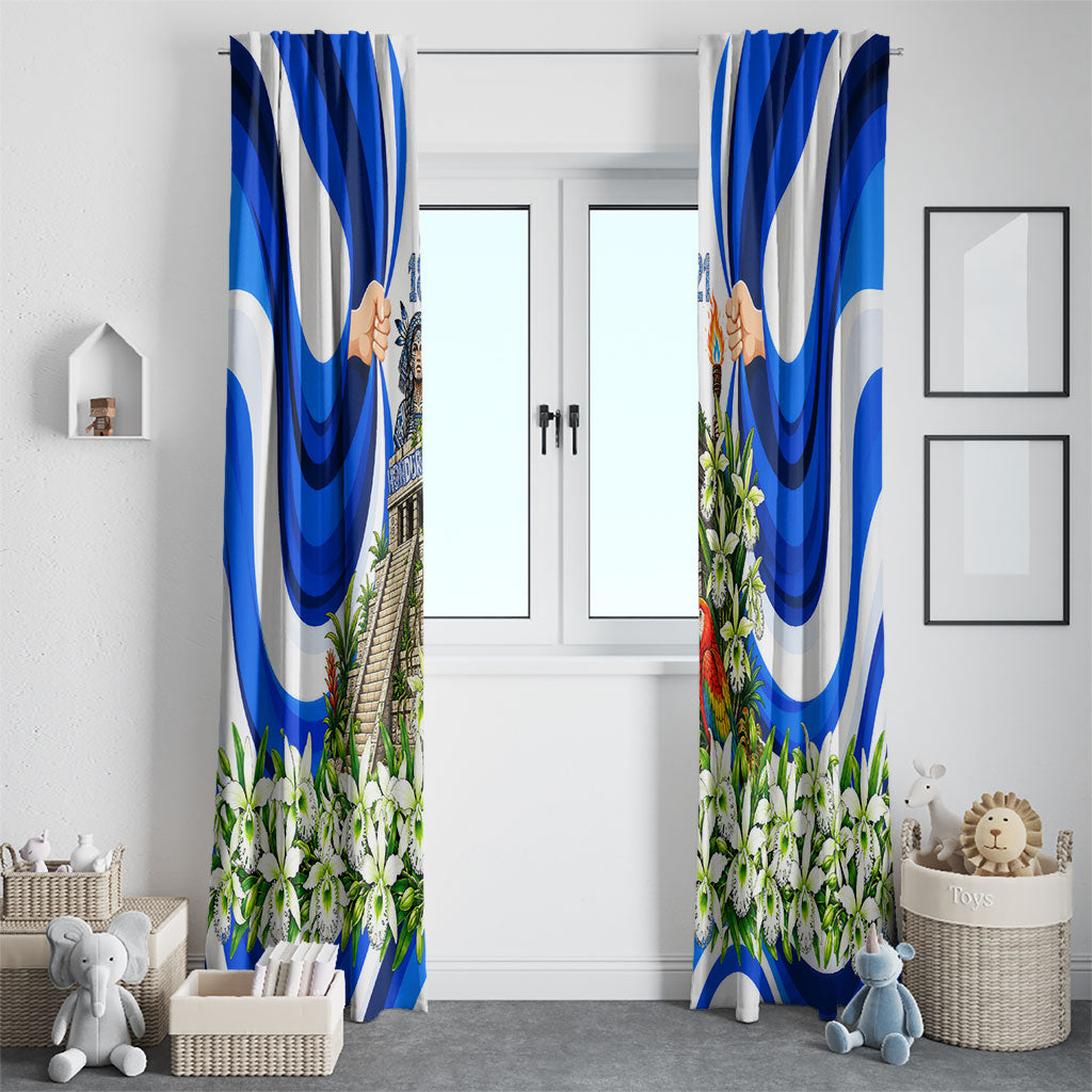 Honduras Independence Day Window Curtain Mayan Temple White Orchid Patriotic