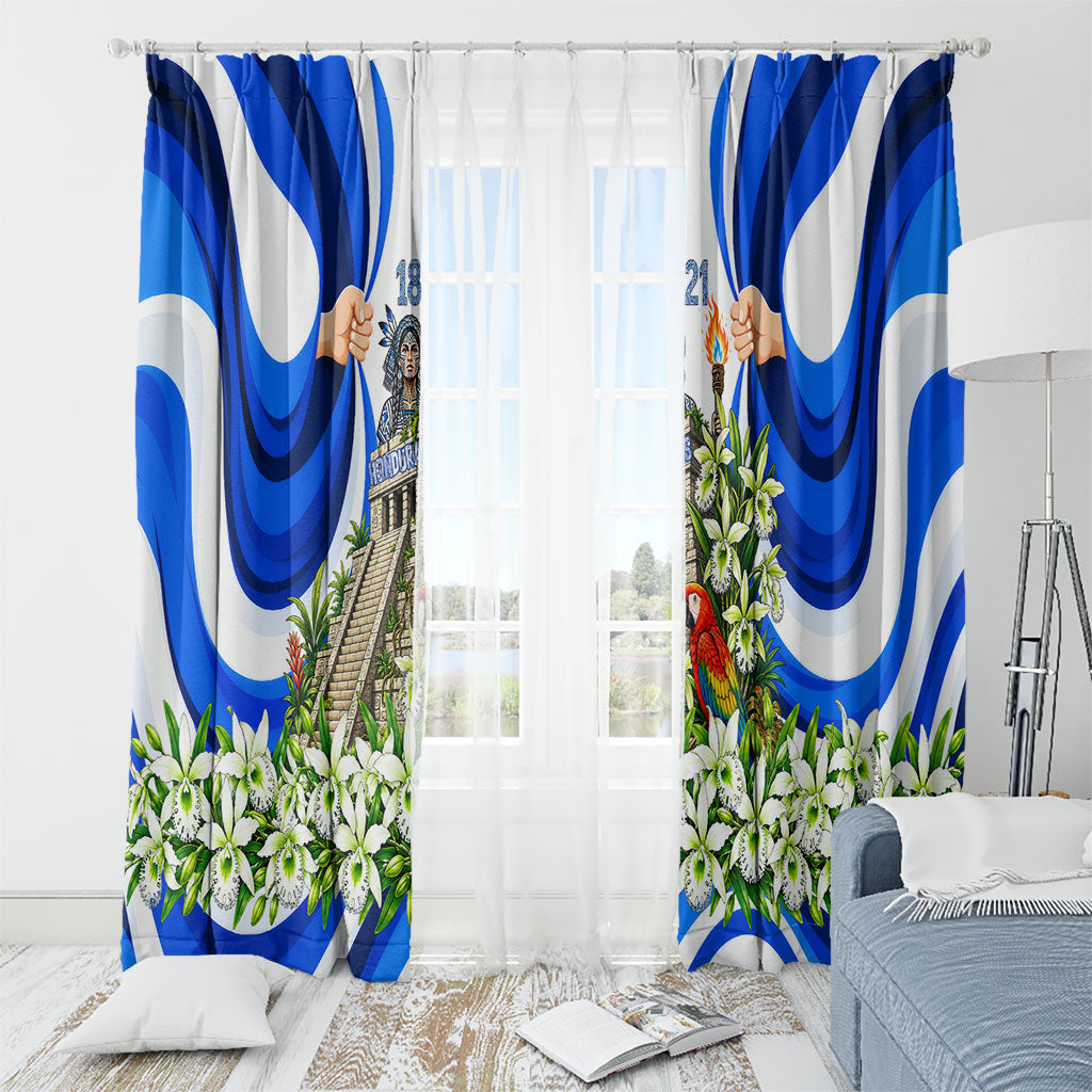 Honduras Independence Day Window Curtain Mayan Temple White Orchid Patriotic