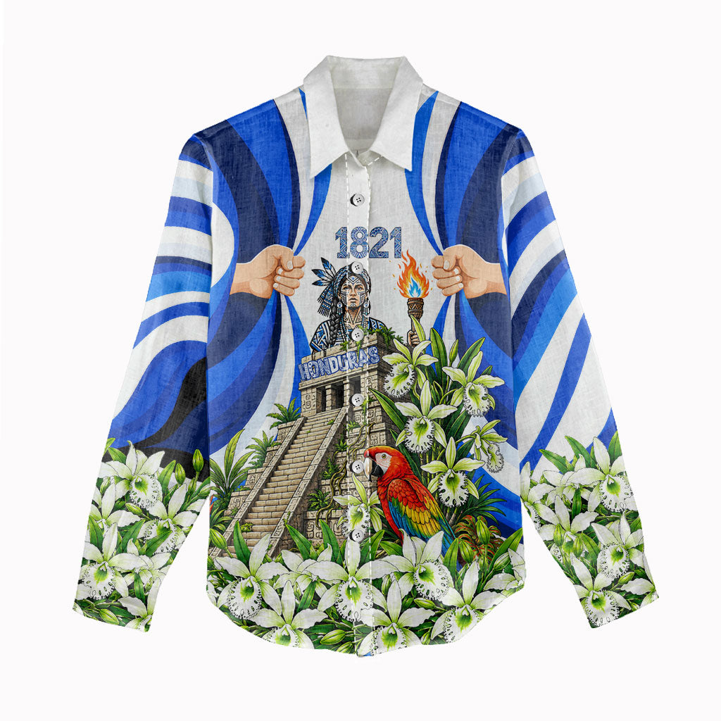 Honduras Independence Day Women Casual Shirt Mayan Temple White Orchid Patriotic