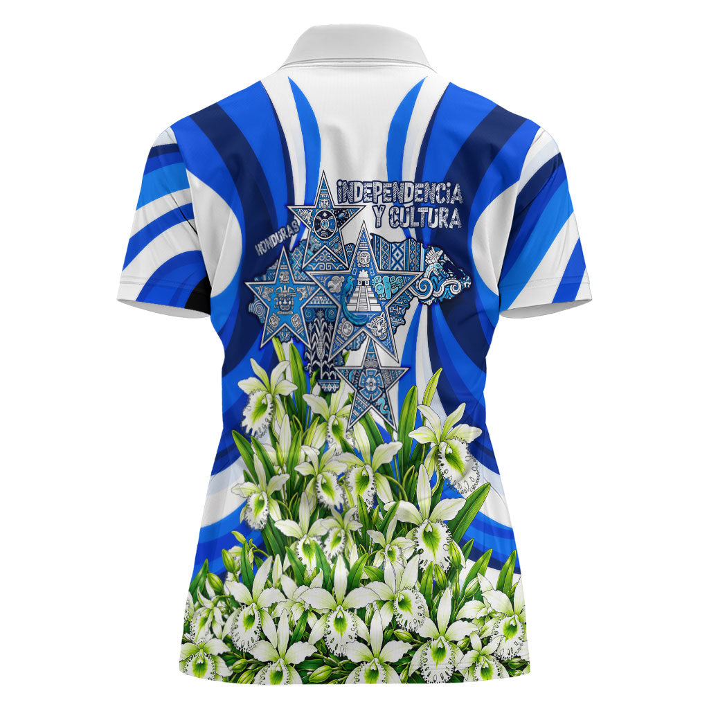 Honduras Independence Day Women Polo Shirt Mayan Temple White Orchid Patriotic