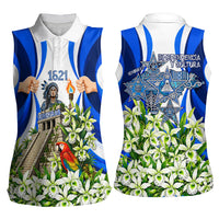 Honduras Independence Day Women Sleeveless Polo Shirt Mayan Temple White Orchid Patriotic