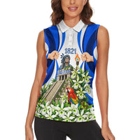 Honduras Independence Day Women Sleeveless Polo Shirt Mayan Temple White Orchid Patriotic