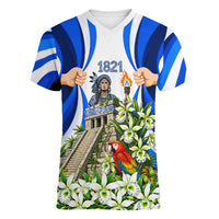Honduras Independence Day Women V-Neck T-Shirt Mayan Temple White Orchid Patriotic