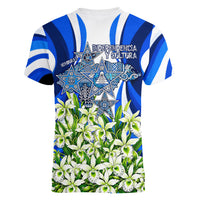 Honduras Independence Day Women V-Neck T-Shirt Mayan Temple White Orchid Patriotic