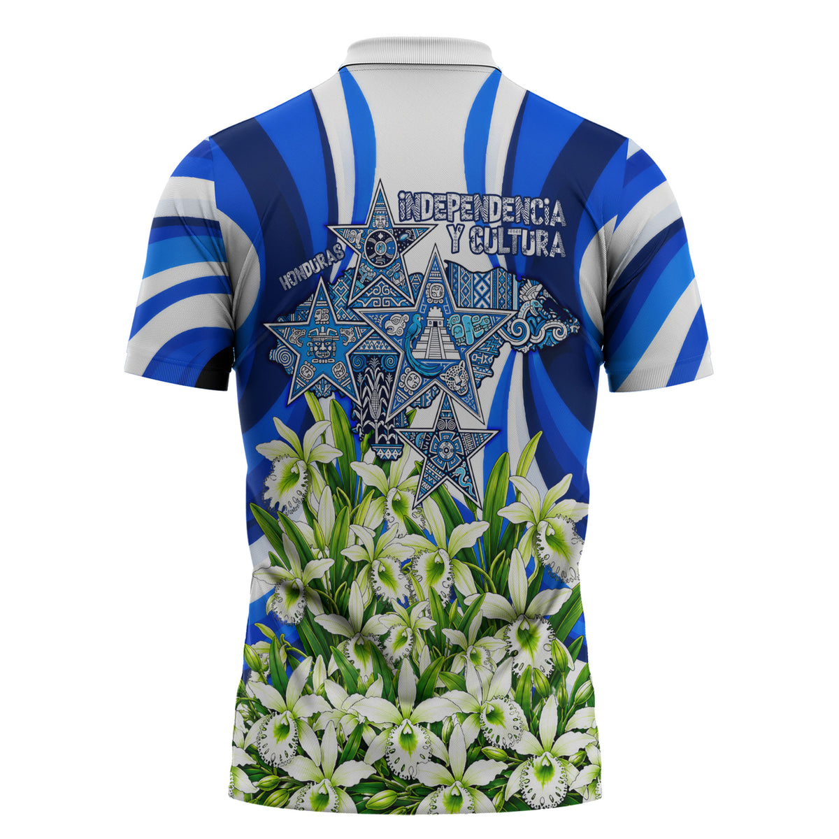 Honduras Independence Day Zipper Polo Shirt Mayan Temple White Orchid Patriotic