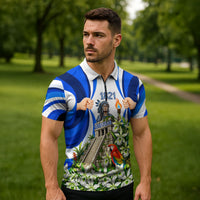 Honduras Independence Day Zipper Polo Shirt Mayan Temple White Orchid Patriotic