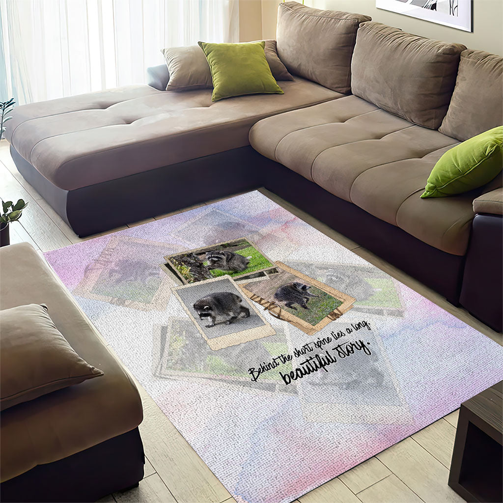 Jimothy The Raccoon Short Spines Long Story Area Rug Vintage Polaroid Scrapbook Photography Collage