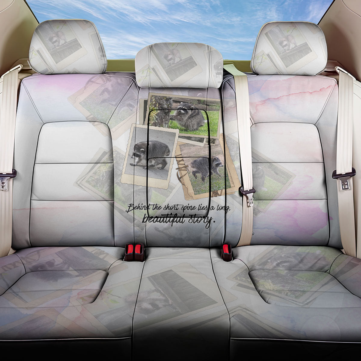 Jimothy The Raccoon Short Spines Long Story Back Car Seat Cover Vintage Polaroid Scrapbook Photography Collage