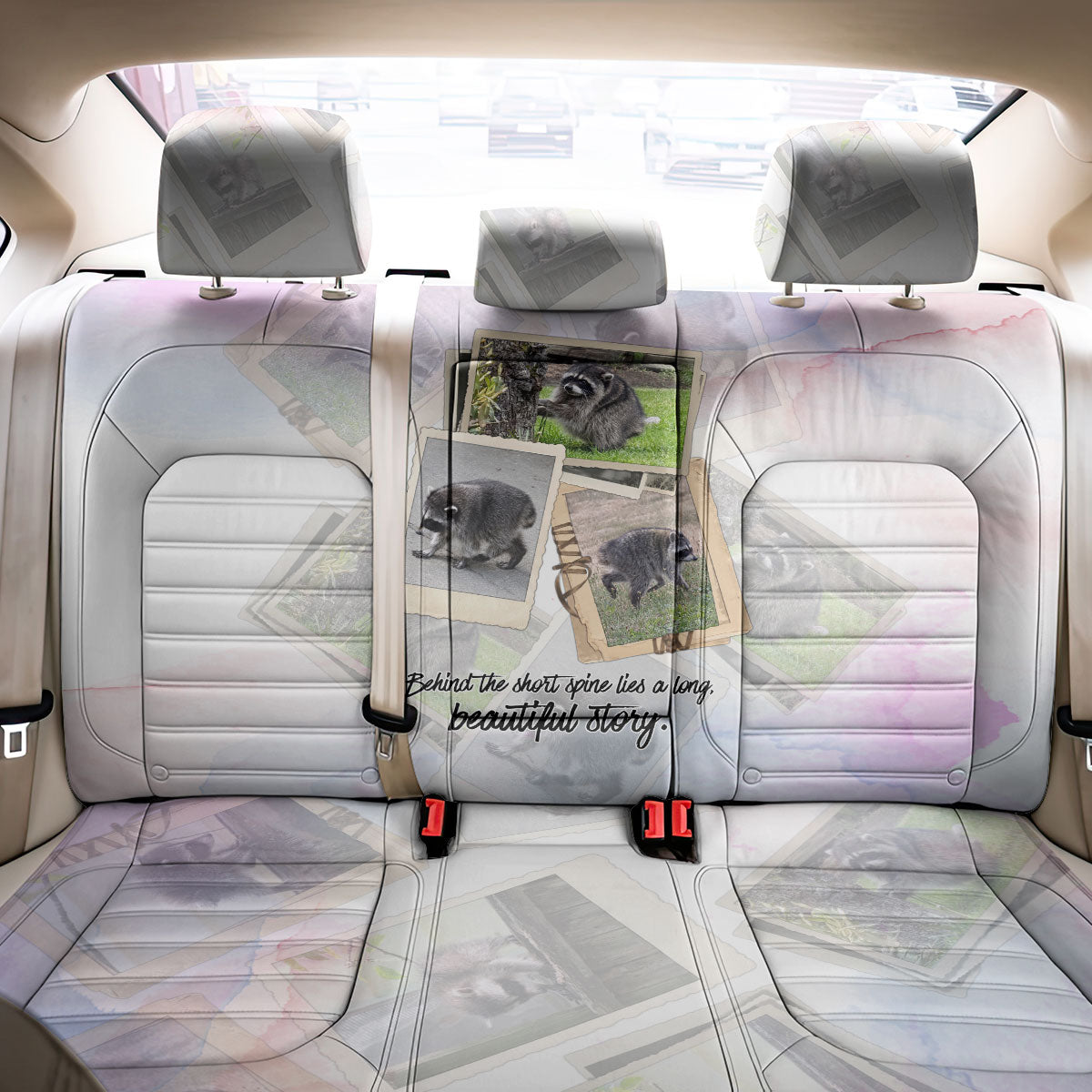 Jimothy The Raccoon Short Spines Long Story Back Car Seat Cover Vintage Polaroid Scrapbook Photography Collage