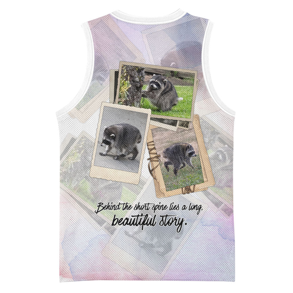 Jimothy The Raccoon Short Spines Long Story Basketball Jersey Vintage Polaroid Scrapbook Photography Collage