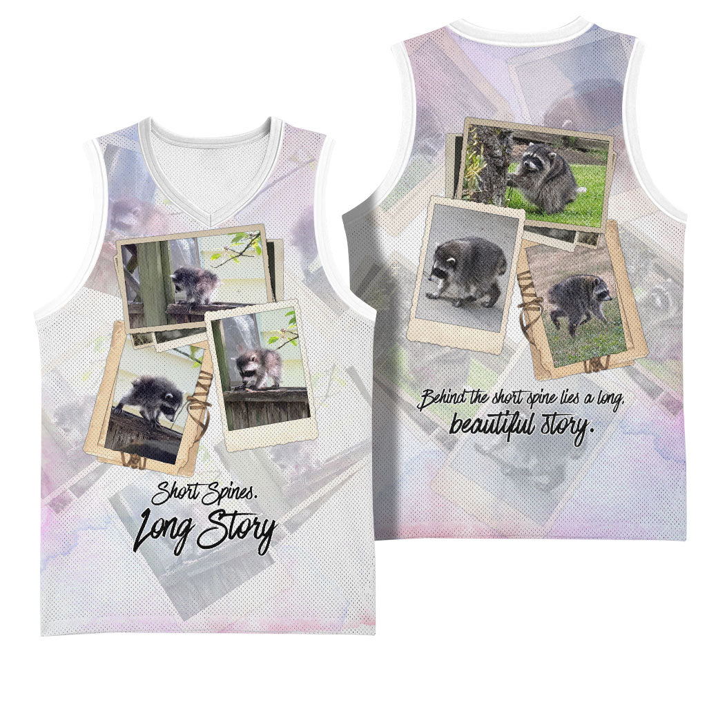 Jimothy The Raccoon Short Spines Long Story Basketball Jersey Vintage Polaroid Scrapbook Photography Collage