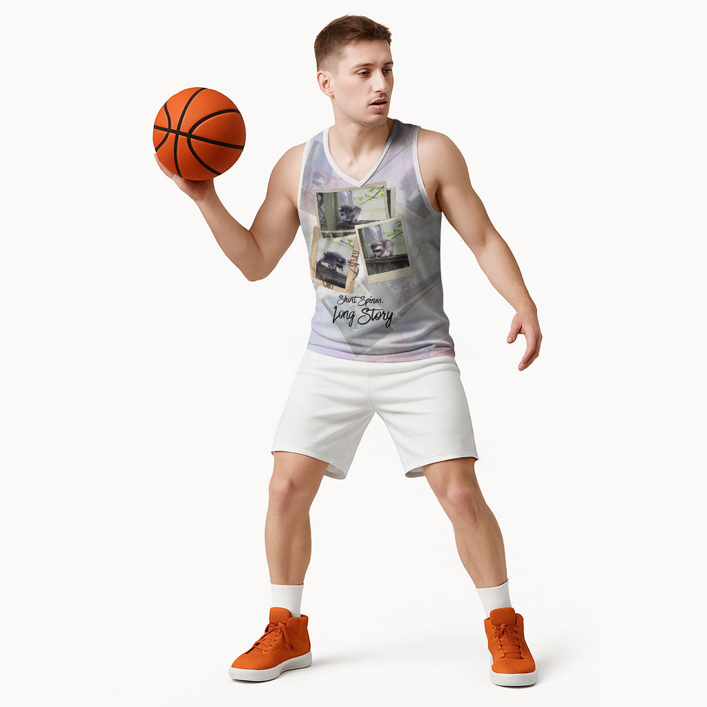 Jimothy The Raccoon Short Spines Long Story Basketball Jersey Vintage Polaroid Scrapbook Photography Collage