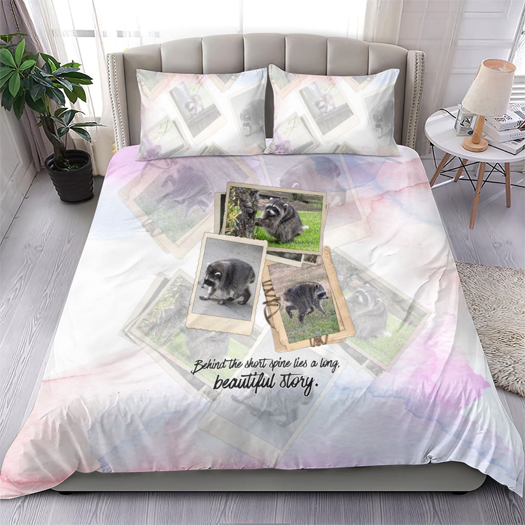 Jimothy The Raccoon Short Spines Long Story Bedding Set Vintage Polaroid Scrapbook Photography Collage