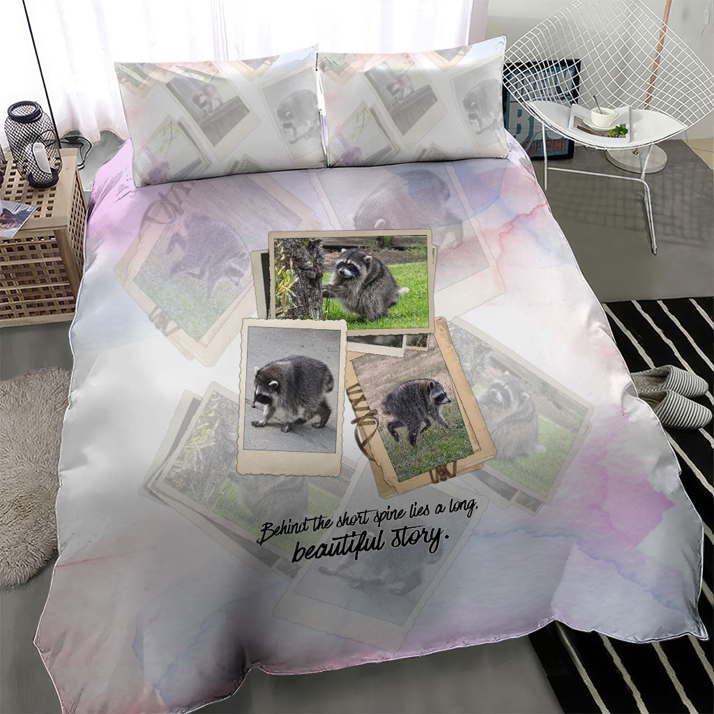 Jimothy The Raccoon Short Spines Long Story Bedding Set Vintage Polaroid Scrapbook Photography Collage