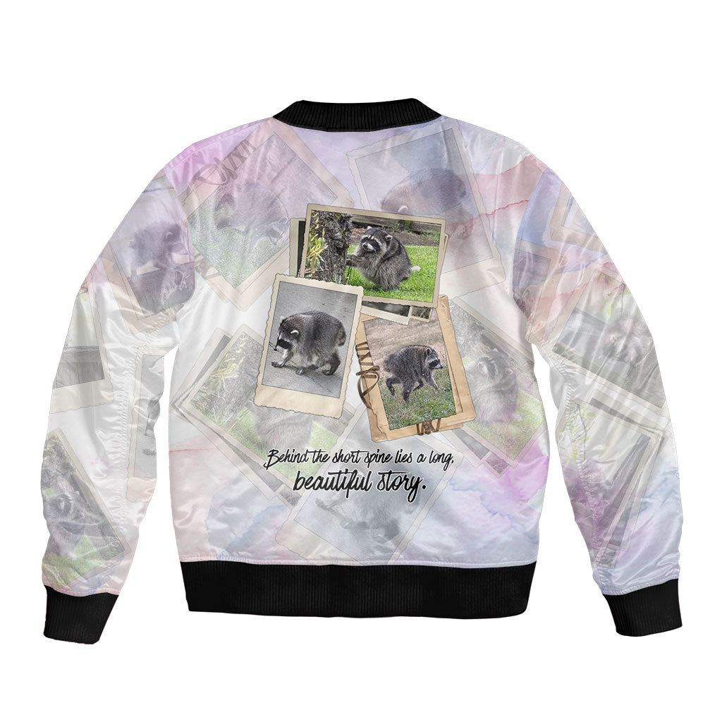 Jimothy The Raccoon Short Spines Long Story Bomber Jacket Vintage Polaroid Scrapbook Photography Collage