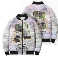 Jimothy The Raccoon Short Spines Long Story Bomber Puffer Jacket Vintage Polaroid Scrapbook Photography Collage