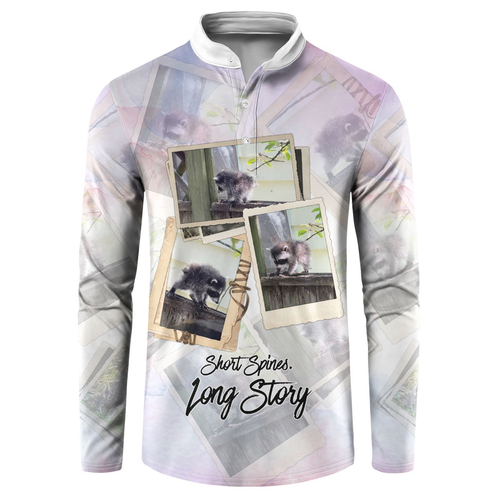 Jimothy The Raccoon Short Spines Long Story Button Sweatshirt Vintage Polaroid Scrapbook Photography Collage