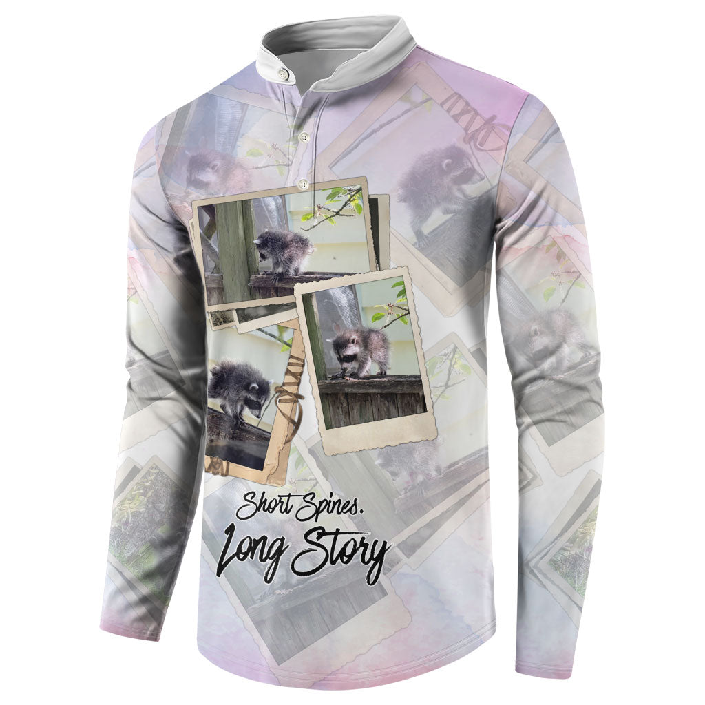 Jimothy The Raccoon Short Spines Long Story Button Sweatshirt Vintage Polaroid Scrapbook Photography Collage